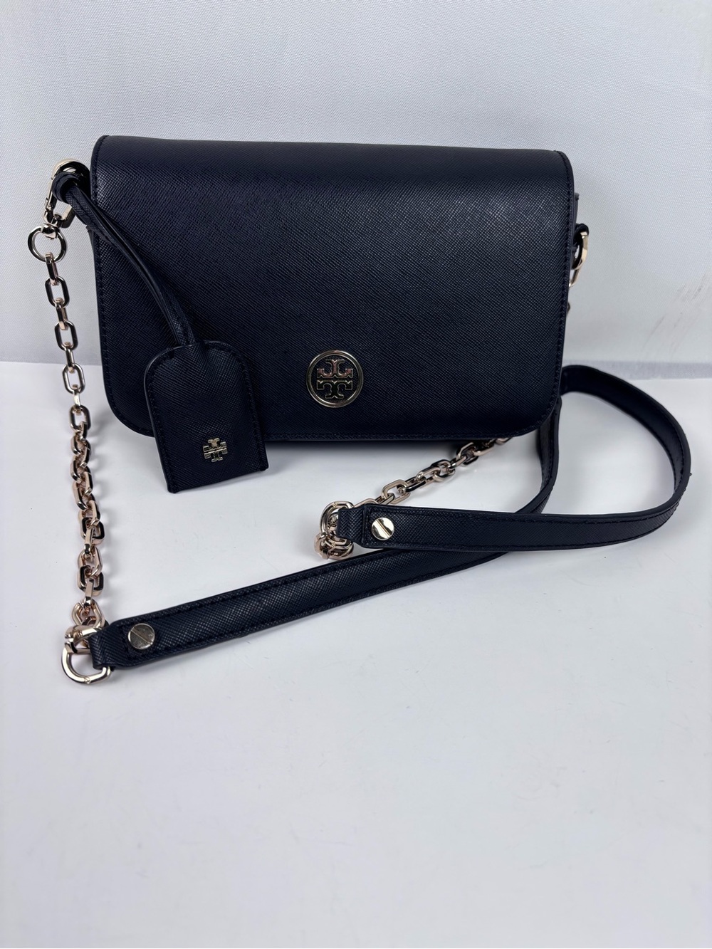 Tory Burch Robinson Crossbody Bag Black Saffiano Leather Chain Strap w/t hangtag
